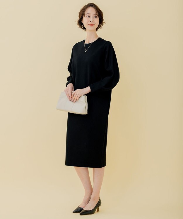 自由区 【WEB限定】ウールミルドジャージー スリーブコンシャスワンピース ブラック系