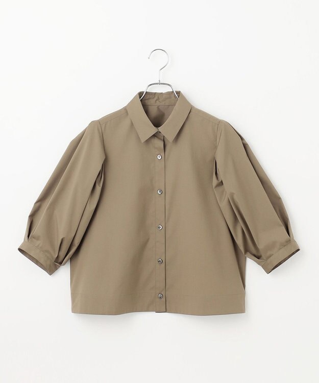 #Newans 【イージーケア】タックスリーブショート丈シャツ カーキ系