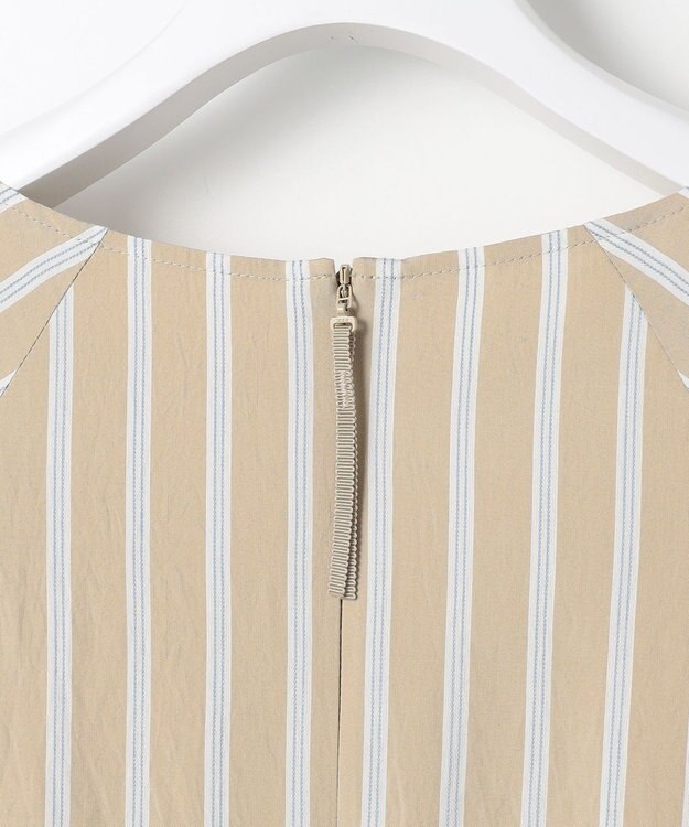 自由区 L 【17号サイズまで展開】ビスコースナイロンドビーストライプ ワンピース ベージュ系