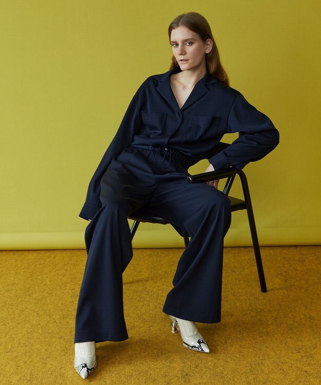 uncrave 【洗える】ギャバジン ドロストパンツ（uncrave WHITE） ネイビー