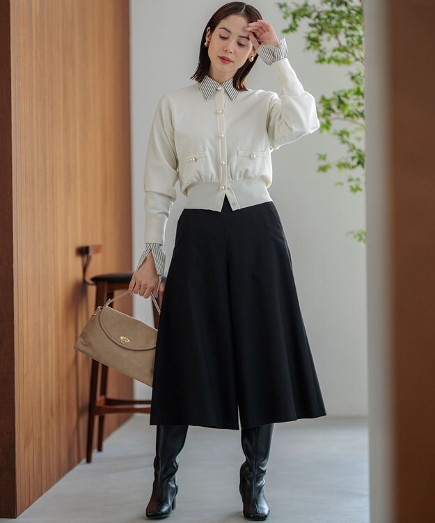 組曲 【WEB限定】ウールライクストレッチ フレアパンツ ブラック系9