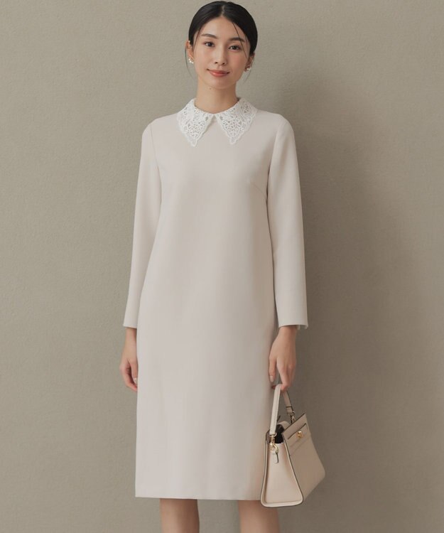 組曲 L 【KUMIKYOKU NAVY】コンフォータブルドレープ レース襟ワンピース サンドベージュ系