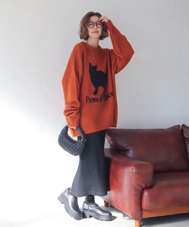 WEGO 【ユニセックス着用ITEM/MLサイズ展開/25年秋冬新作】ファジーグラフィックプルオーバー オレンジ