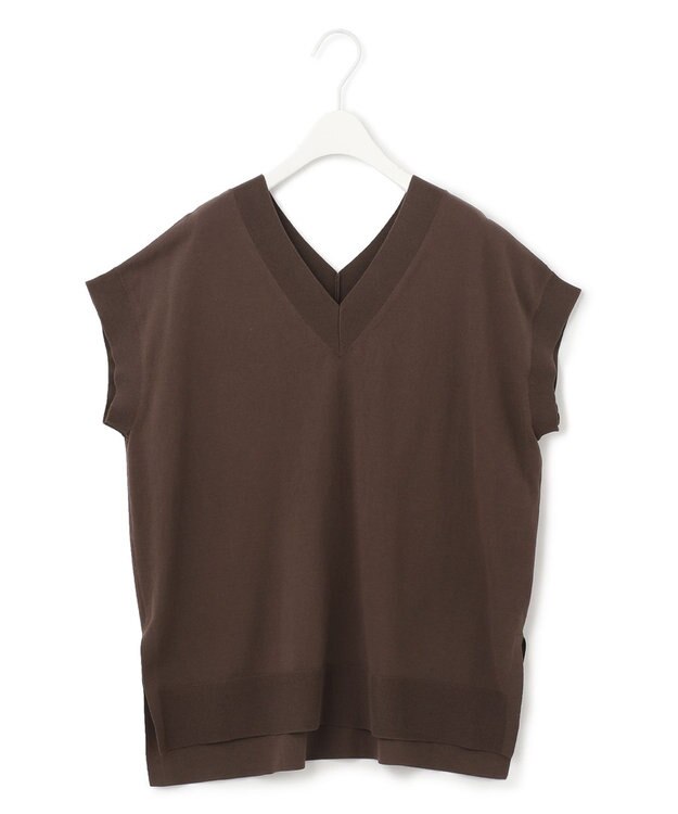 ICB 【洗える】 ガスコットンハイゲージ Vネックニット ダークブラウン系