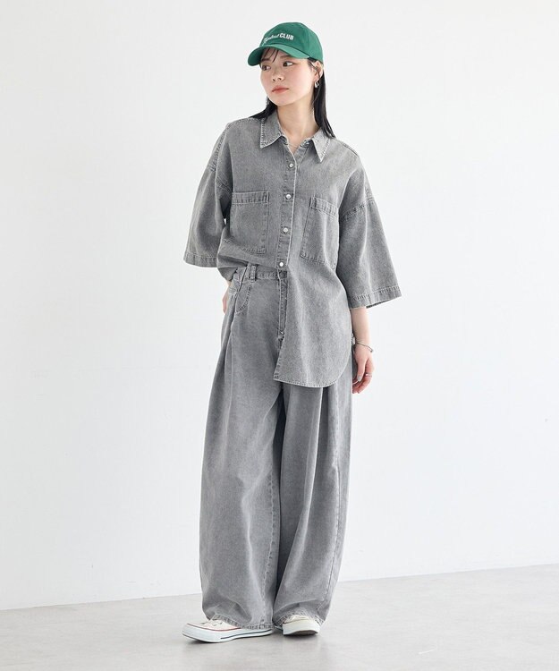 earth music&ecology 5分袖デニムシャツ Black