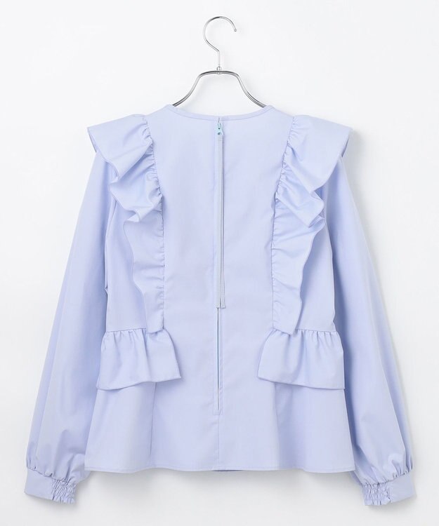 #Newans 【洗濯機可能/シワになりにくい】〈小柄さんにお勧め〉バーティカルフリルブラウス ライトブルー