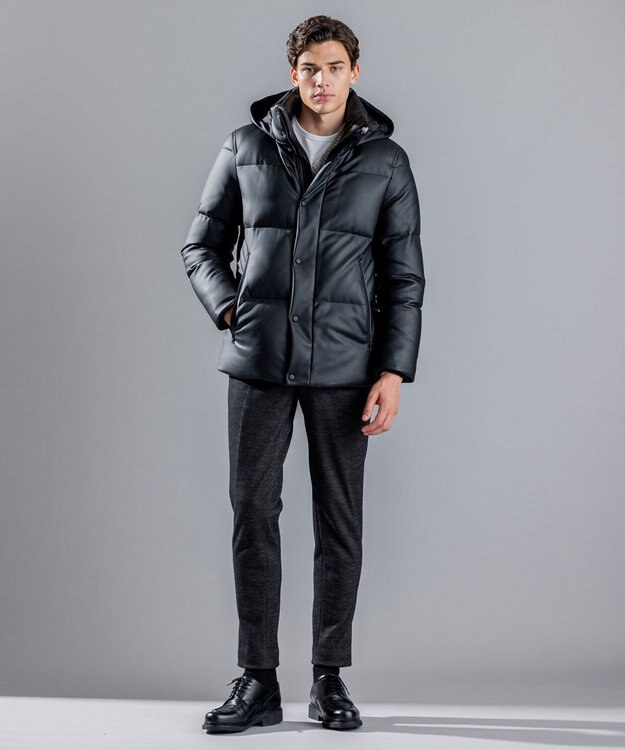 JOSEPH HOMME シンセティックレザー　ダウンコート ブラック系