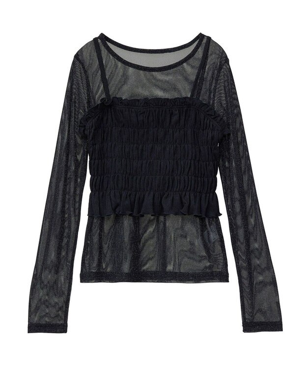 Green Parks ＳＥＴ２点　シャーリングビスチェ＋メッシュインナー Black