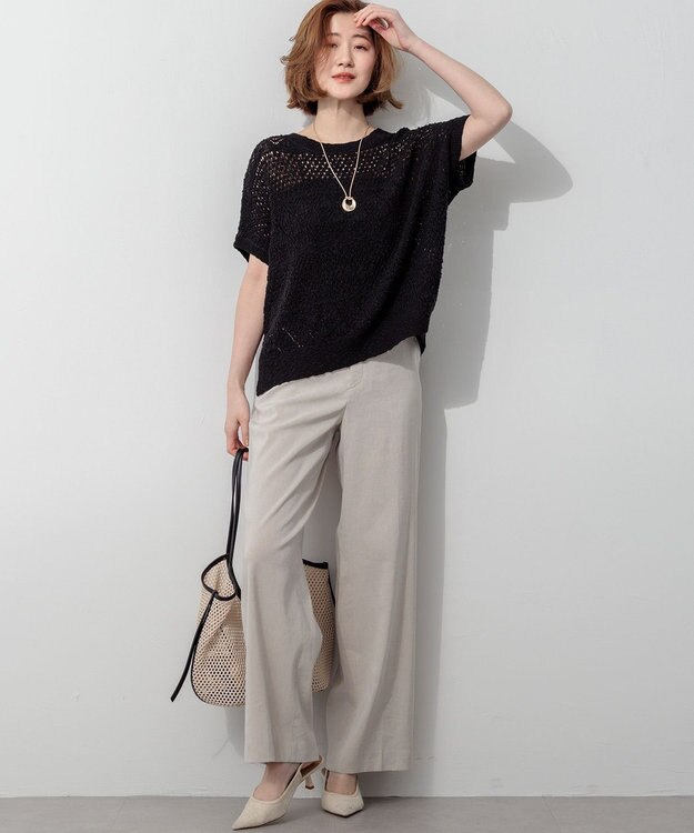 23区 【CanCam・CLASSY.掲載】リネンレーヨンストレッチ ワイドパンツ ベージュ系