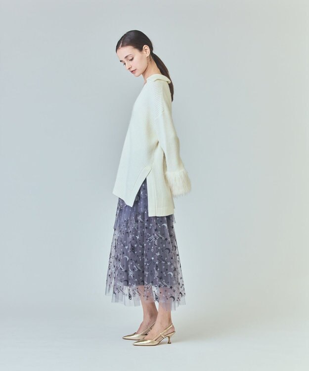 GRACE CONTINENTAL フェザースリーブニットトップ ホワイト