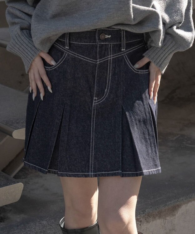 WEGO デニムプリーツミニスカート デニムインディゴ