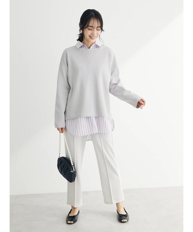 Green Parks 洗える　ボートネックニットプルオーバー Light Gray