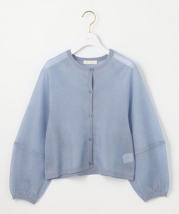 ANY SIS 【洗える】シアーランタンスリーブ カーディガン ブルー