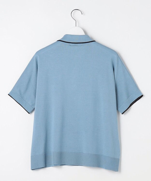 J.PRESS LADIES L DRY COTTON ポロ ニット サックス×ダークブラウン系