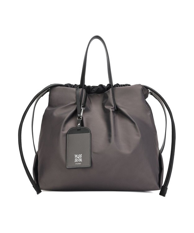 style code 【PADMA/パドマ】カードケース付　ナイロン巾着トートバッグ グレー