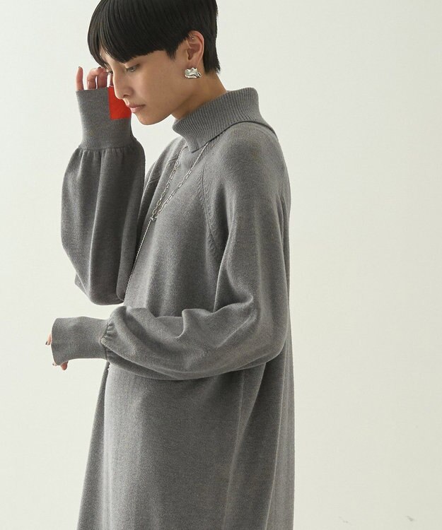 AMERICAN HOLIC バイパチバイカラーモックネックニットワンピース Gray Mixture