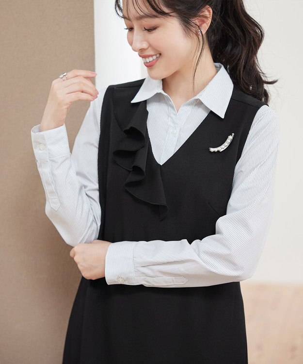 Tiaclasse 【洗える】アシメフリルVネックジャンパースカート ブラック