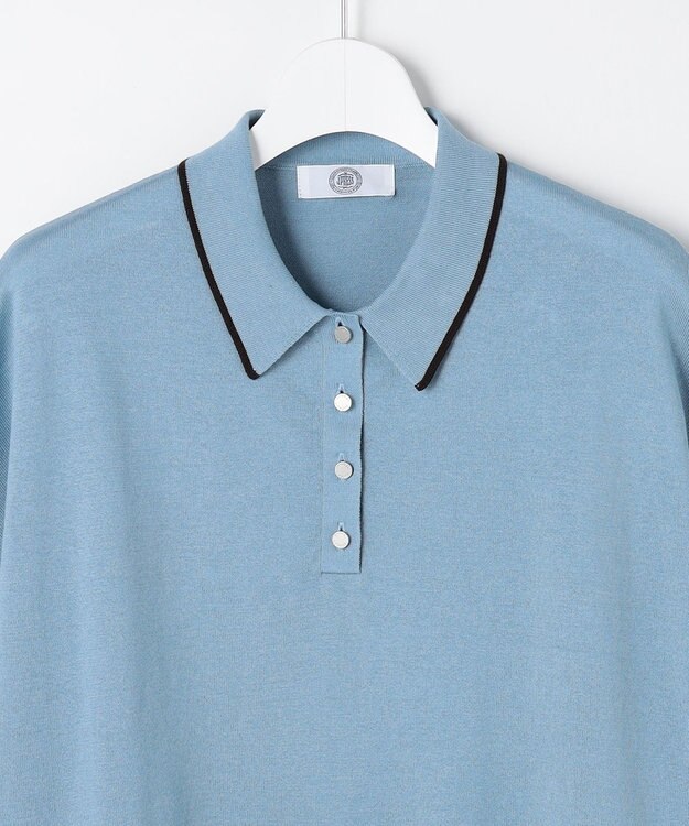 J.PRESS LADIES L DRY COTTON ポロ ニット サックス×ダークブラウン系