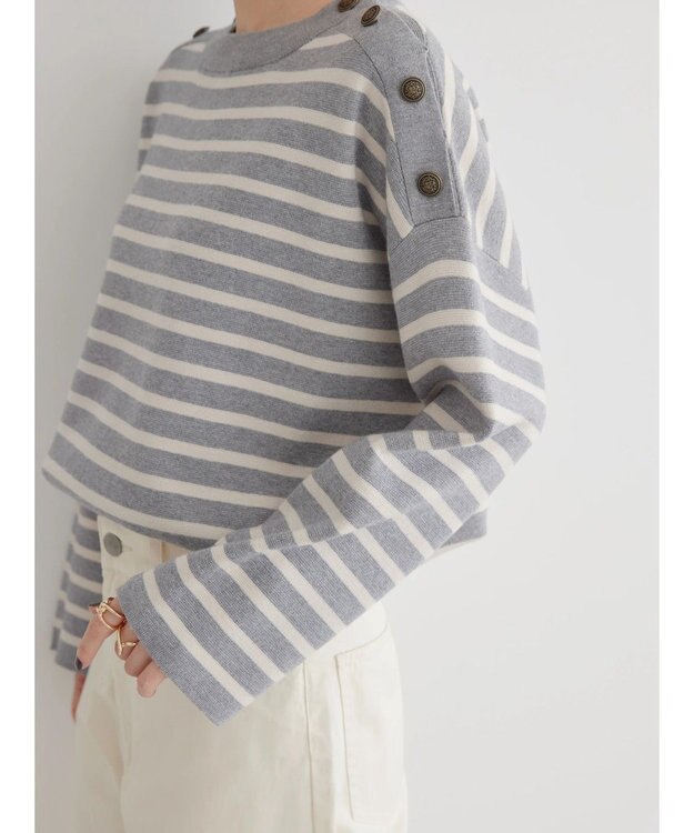 AMERICAN HOLIC バイパチショルダーボタンニットプルオーバー Gray Mixture