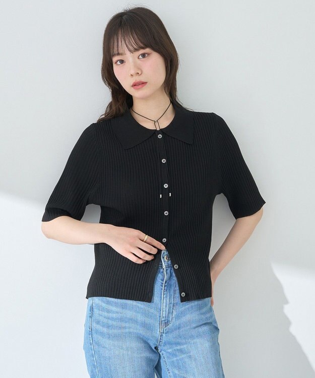 earth music&ecology リブニットカーディガン Black