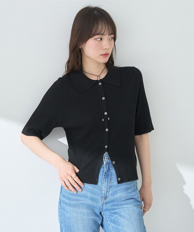 earth music&ecology リブニットカーディガン Black