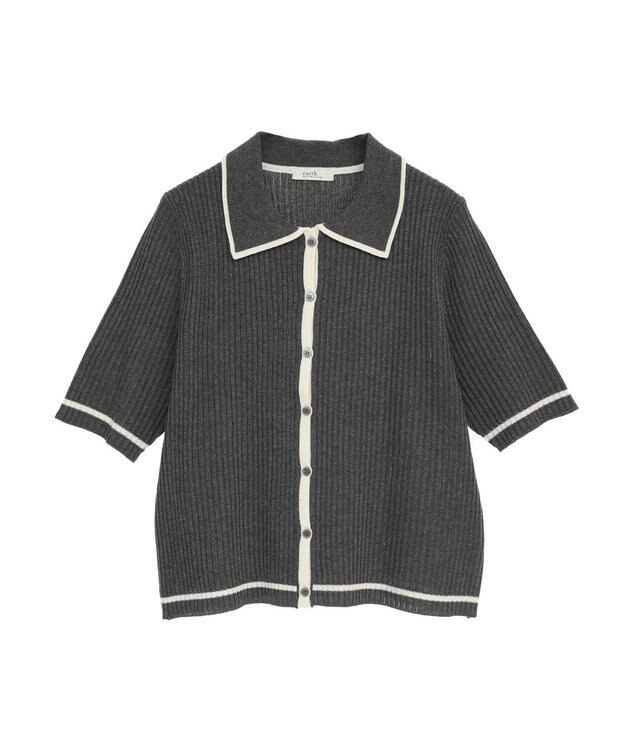 earth music&ecology リブニットカーディガン Charcoal Gray