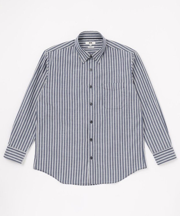 JOSEPH ABBOUD 【キングサイズ】JOE COTTONシャンブレーサテンストライプ シャツ ネイビー系1
