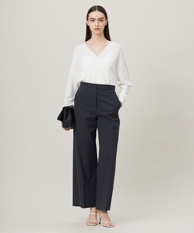 ICB L 【洗える】シンセティックハイゲージ Vネックニット オフホワイト系