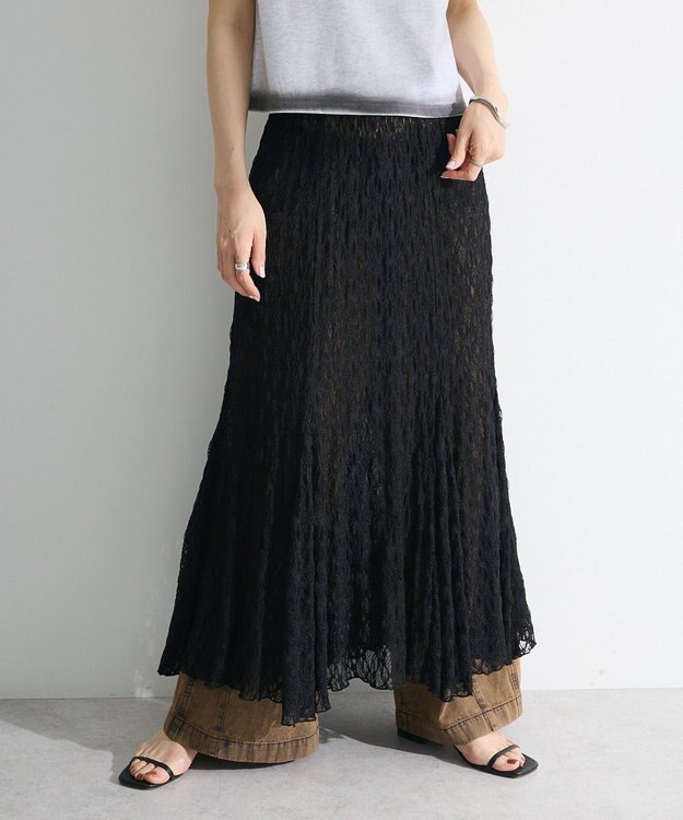 Green Parks ２ＷＡＹパネル切り替えレースフレアスカート Black