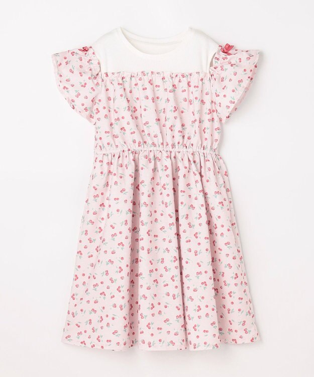 ANY KIDS 【洗濯機可能】オンオフショルダーワンピース ピンク×フルーツ