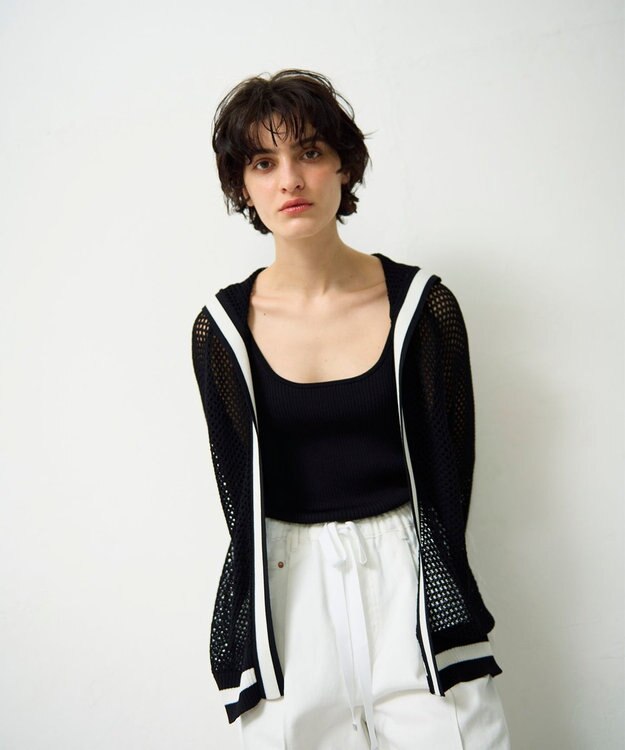 GRACE CONTINENTAL メッシュラインニットフーディ ブラック