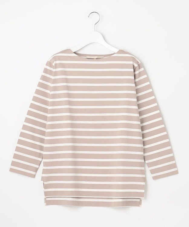 自由区 L 【洗える】コットンボーダー ボートネックカットソー アイボリー系1