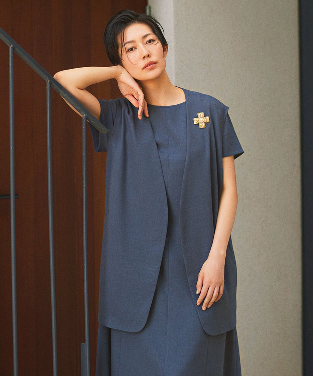 自由区 【カタログ掲載・接触冷感・UVカット・洗える】リネンミックスツィル ジレ インク