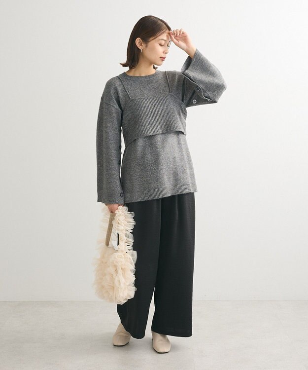 Green Parks ＳＥＴ２点　ニットキャミ＋ニットチュニック Gray Mixture