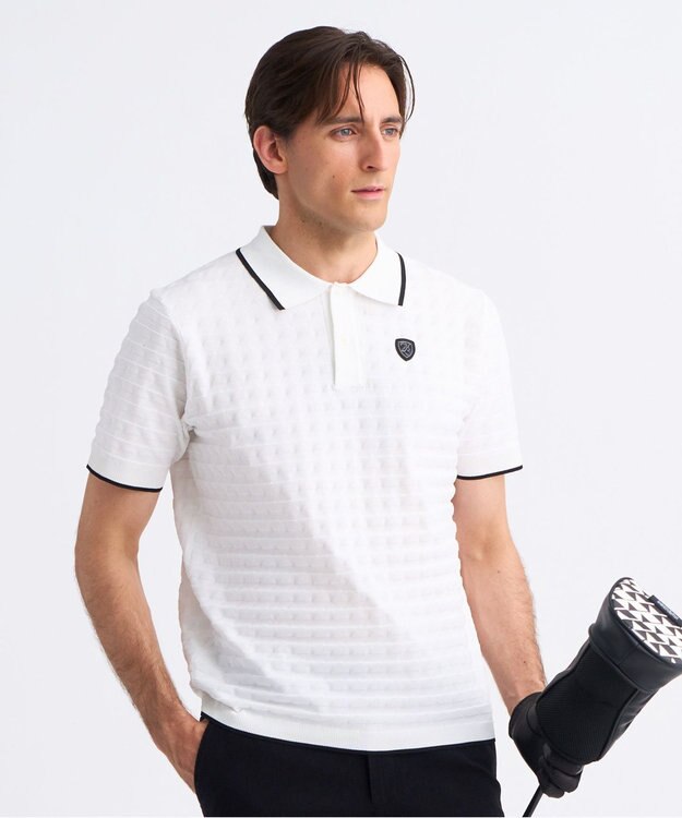 23区GOLF 【MEN】フラッグジャガードニットポロシャツ ストレッチ 半袖 ホワイト系
