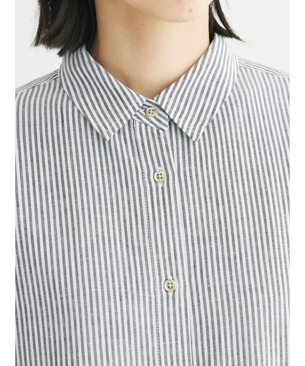 Green Parks リネンレーヨン２ｗａｙシャツ Stripe Black