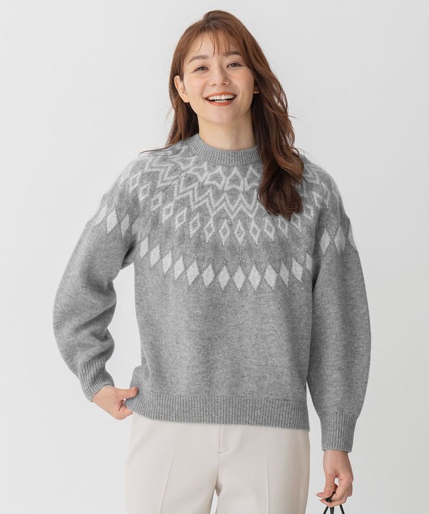 自由区 L フェアアイル クルーネックニット ライトグレー系