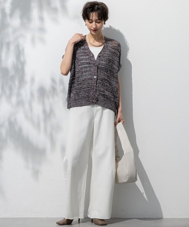 23区 【洗える】テープミックススカシ ドルマン ニットベスト ダークブラウン系