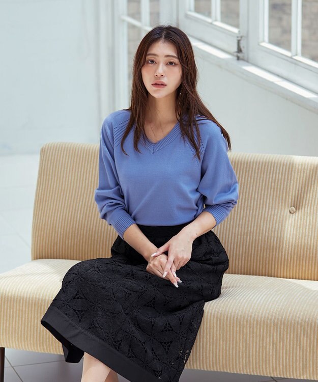 Tiaclasse L 【洗える】花柄レースマーメイドスカート ブラック