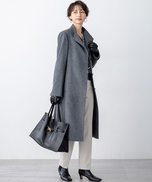 23区 L ウールカシミヤビーバー スタンドカラー  コート グレー系
