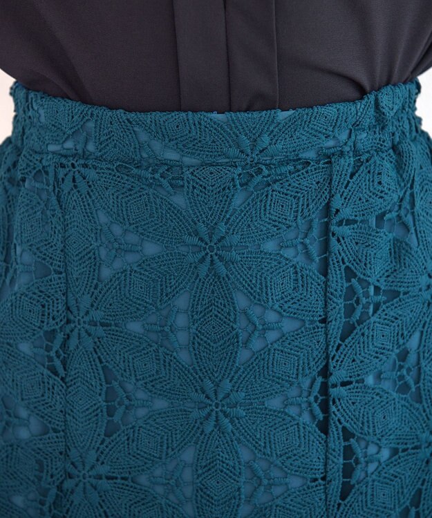 Tiaclasse L 【洗える】花柄レースマーメイドスカート ターコイズ