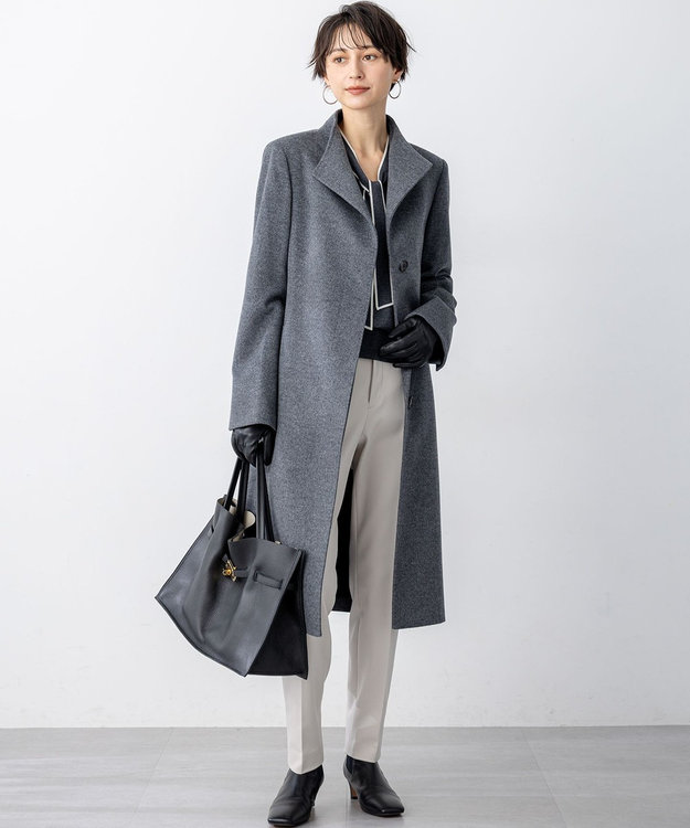 23区 L ウールカシミヤビーバー スタンドカラー  コート グレー系