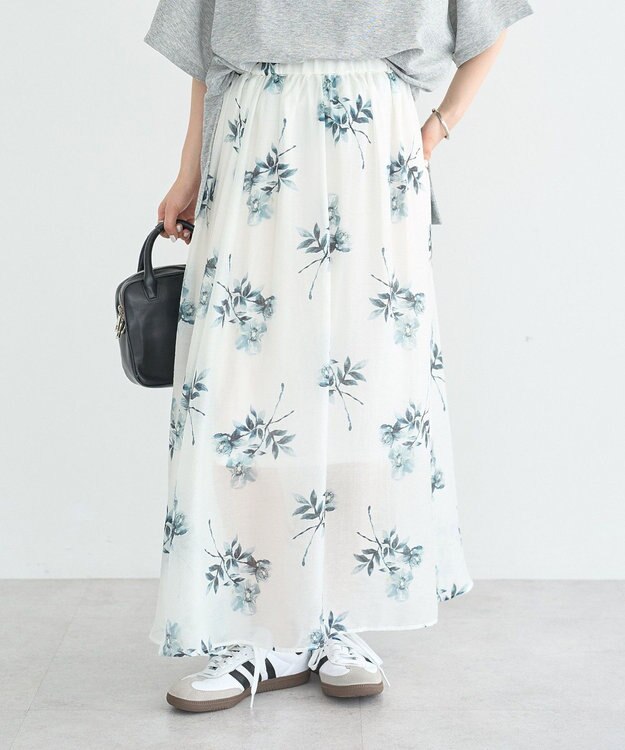 earth music&ecology フラワーシアープリントスカート Off White