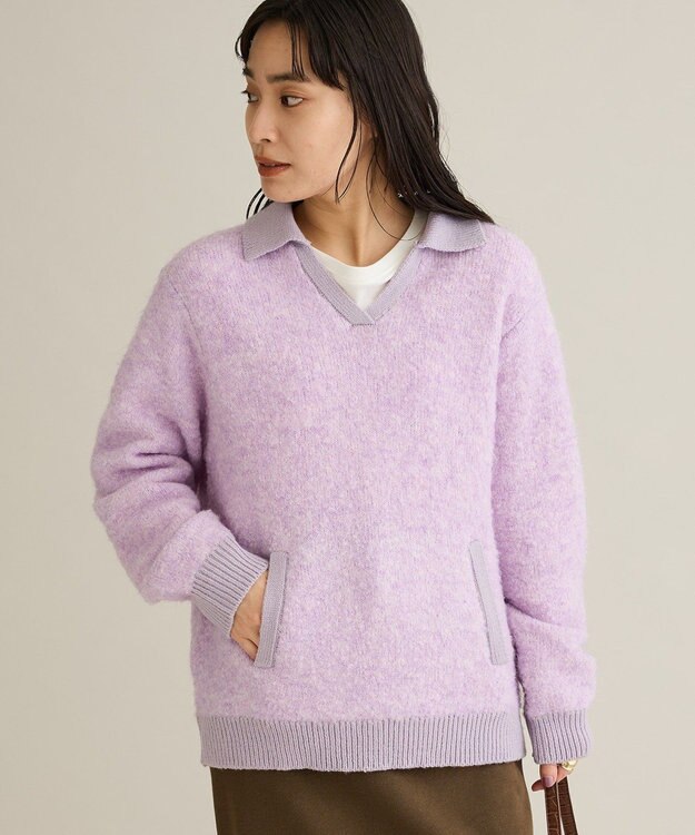 CRAFT STANDARD BOUTIQUE 配色Vネックニットプルオーバー Charcoal Gray