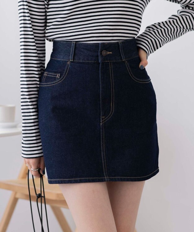 WEGO 台形デニムミニスカート デニム濃色