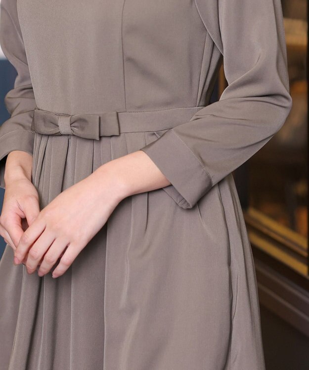 Tiaclasse 【洗える】  リボンギャザーフレアワンピース モカ