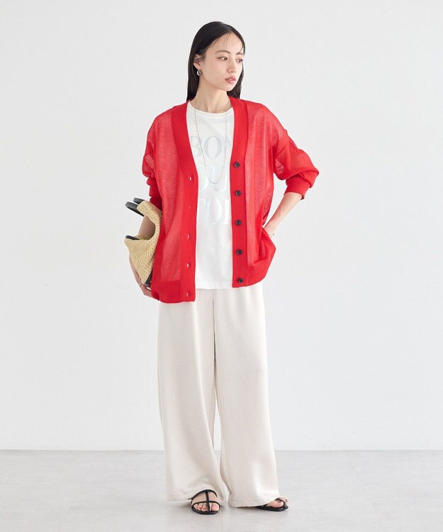 earth music&ecology シアーＶネックカーディガン Red