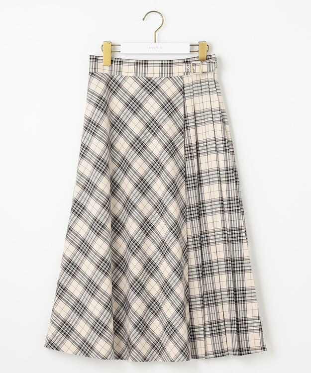 ANY SIS 【洗える】サイドプリーツチェックフレア スカート アイボリーチェック