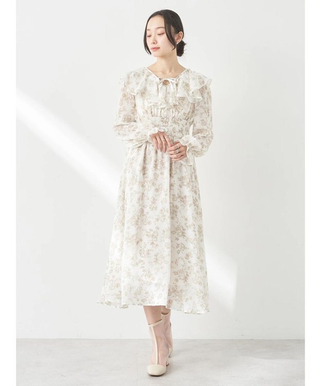 earth music&ecology 隠れバンビ花柄ワンピース Ivory