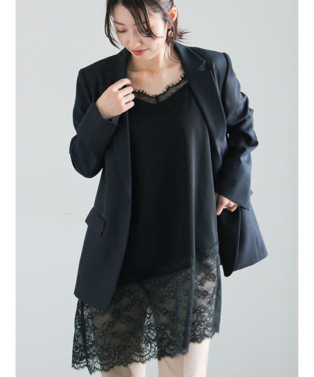 Te chichi イレギュラーヘムレイヤードレースキャミ ブラック